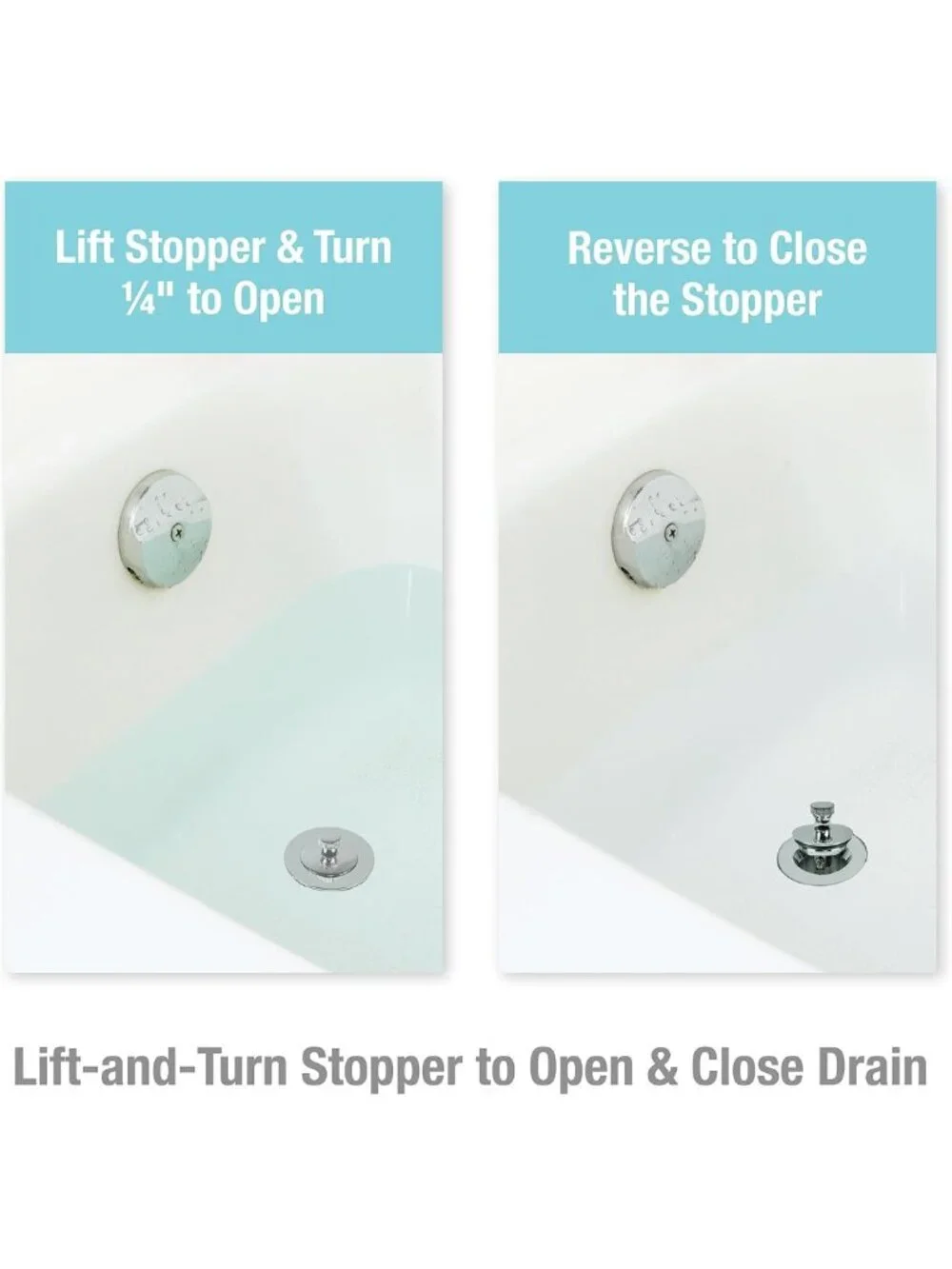 Chrome Lift & Turn Bathtub Drain Stopper - Easy Install, Durable & Stylish